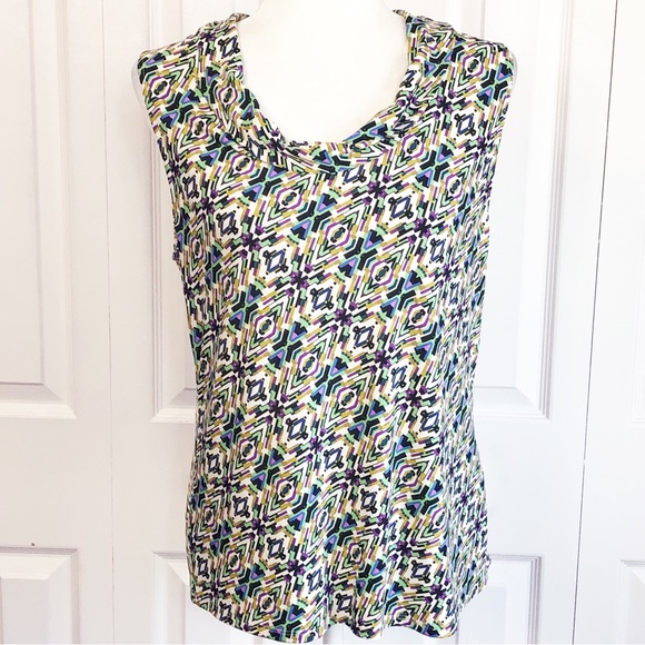 Tahari ASL Colorful Geo Print Stretch Sleeveless Tank Blouse 12 - Picture 1 of 14